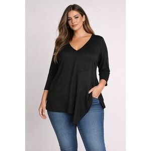 Eloquii Asymmetrical Top 3/4 Sleeve V Neck Black Size 16 Career Office Casual